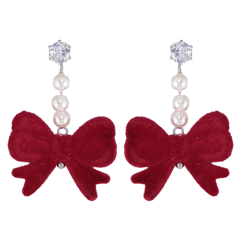 Серьги Xuping TTM Stainless Steel цвет Родий пусеты "Красные бархатные бантики" фото №1