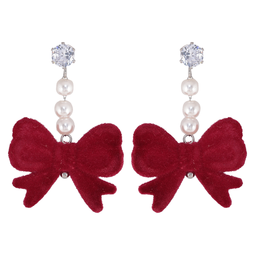 Сережки Xuping TTM Stainless Steel колір Родій пусети "Червоні оксамитові бантики" фото №1