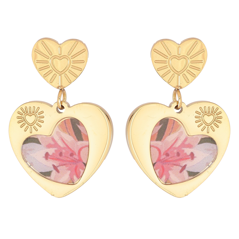 Серьги Xuping TTM Stainless Steel цвет 14К пусеты "Сердечки с цветными вставками" фото №1