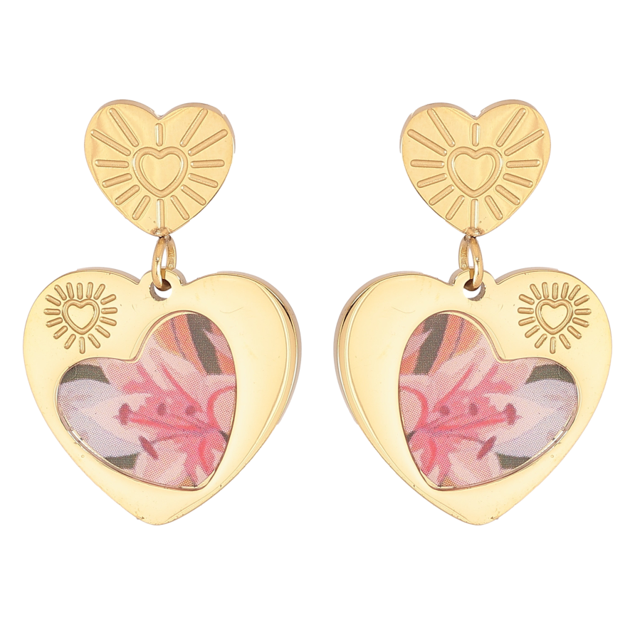 Серьги Xuping TTM Stainless Steel цвет 14К пусеты "Сердечки с цветными вставками" фото №1