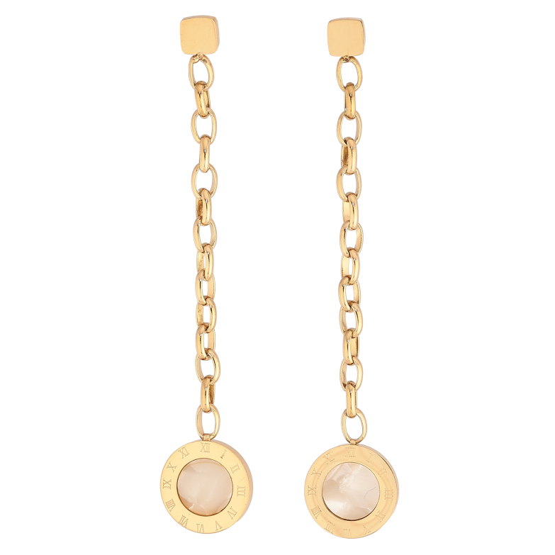 Серьги Xuping TTM Stainless Steel цвет 14К пусеты "Подвески с циферблатом и перламутровыми вставками" фото №1