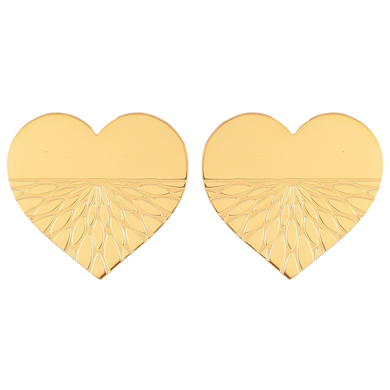 Серьги Xuping TTM Stainless Steel цвет 14К пусеты "Сердечки с узором" 26х27мм фото №2