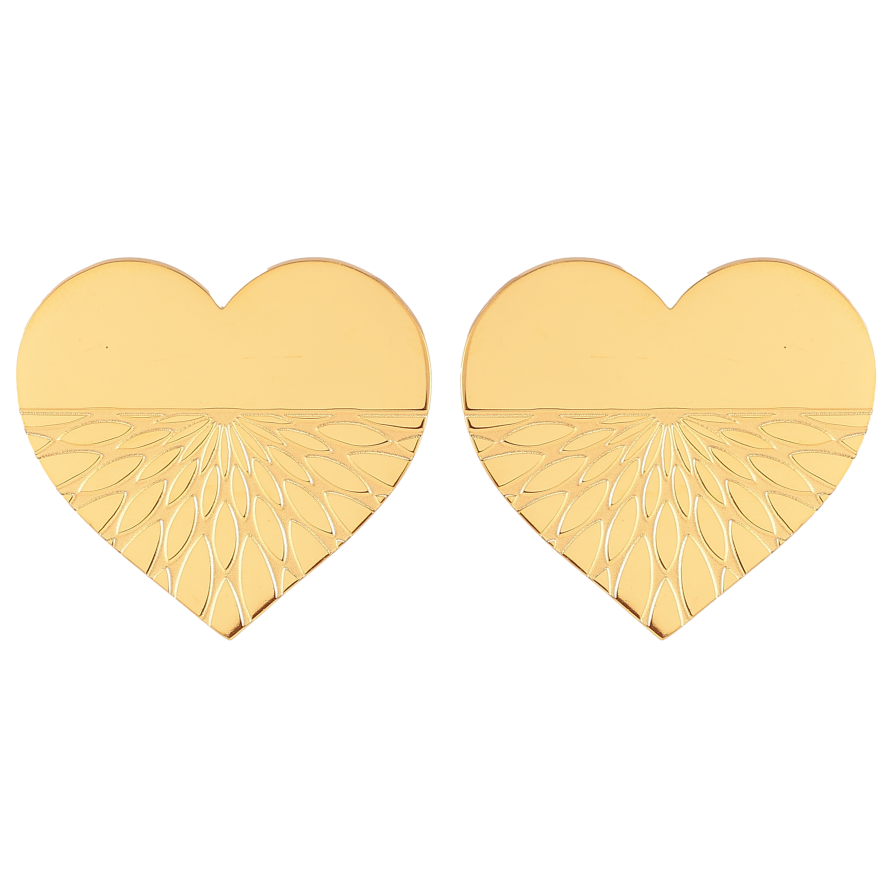 Серьги Xuping TTM Stainless Steel цвет 14К пусеты "Сердечки с узором" 26х27мм фото №1