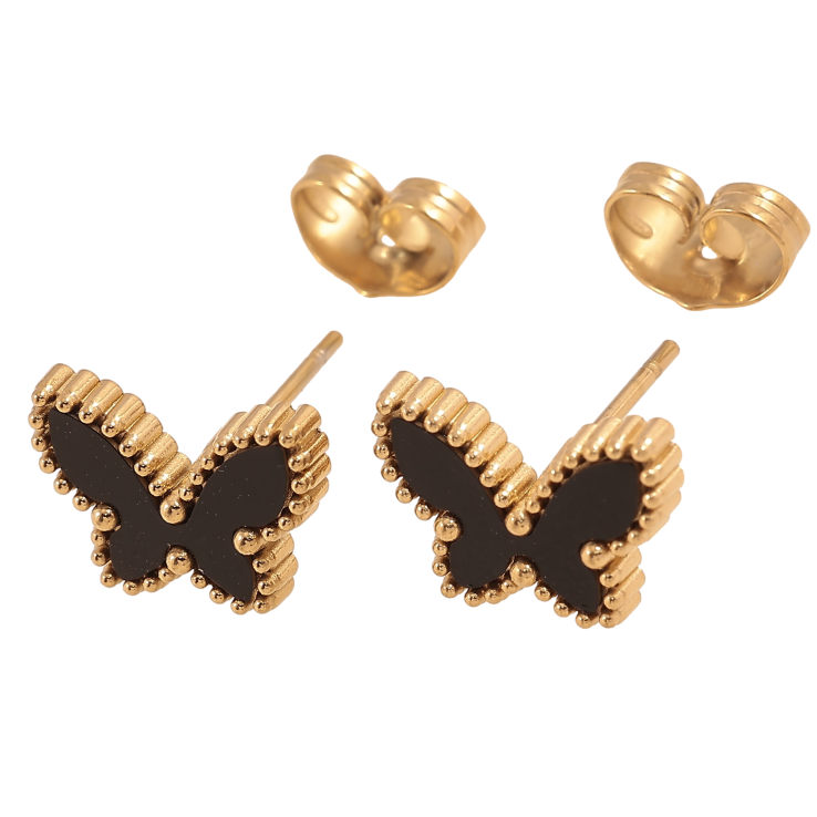 Серьги Xuping TTM Stainless Steel цвет 14К пусеты "Бабочки с черными вставками" фото №12 Серьги Xuping TTM Stainless Steel цвет 14К пусеты "Бабочки с черными вставками" фото №12