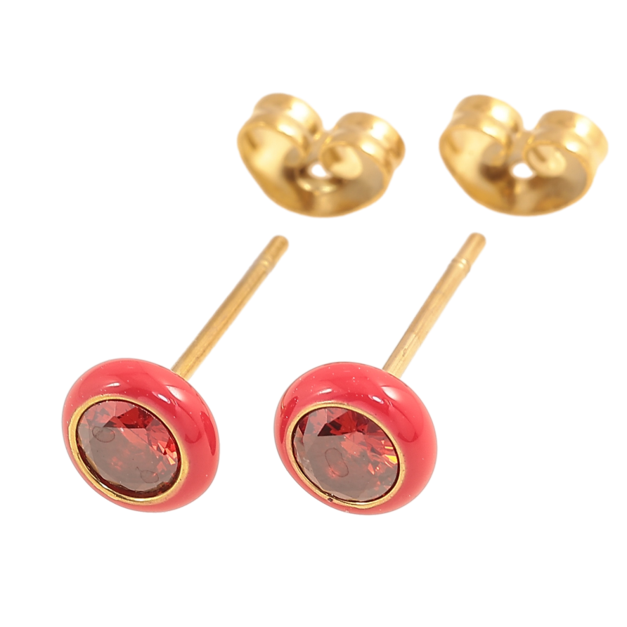 Сережки Xuping TTM Stainless Steel колір 14К пусети червоні кристали з емаллю ø 6мм фото №1