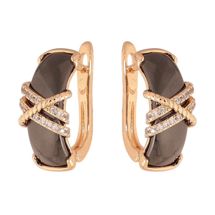 Серьги Xuping TTM Stainless Steel цвет 18К английский замок черная керамика с узором кристаллами фото №23 Серьги Xuping TTM Stainless Steel цвет 18К английский замок черная керамика с узором кристаллами фото №23