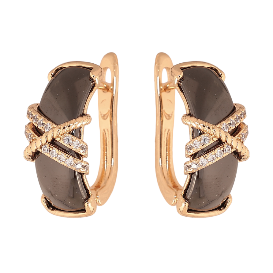 Серьги Xuping TTM Stainless Steel цвет 18К английский замок черная керамика с узором кристаллами фото №1