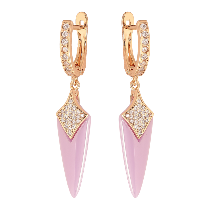 Сережки Xuping TTM Stainless Steel колір 18К англійський замок підвіски з бузковою керамікою та кристалами фото №14