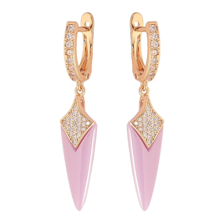 Серьги Xuping TTM Stainless Steel цвет 18К английский замок подвески с сиреневой керамикой и кристаллами фото №1