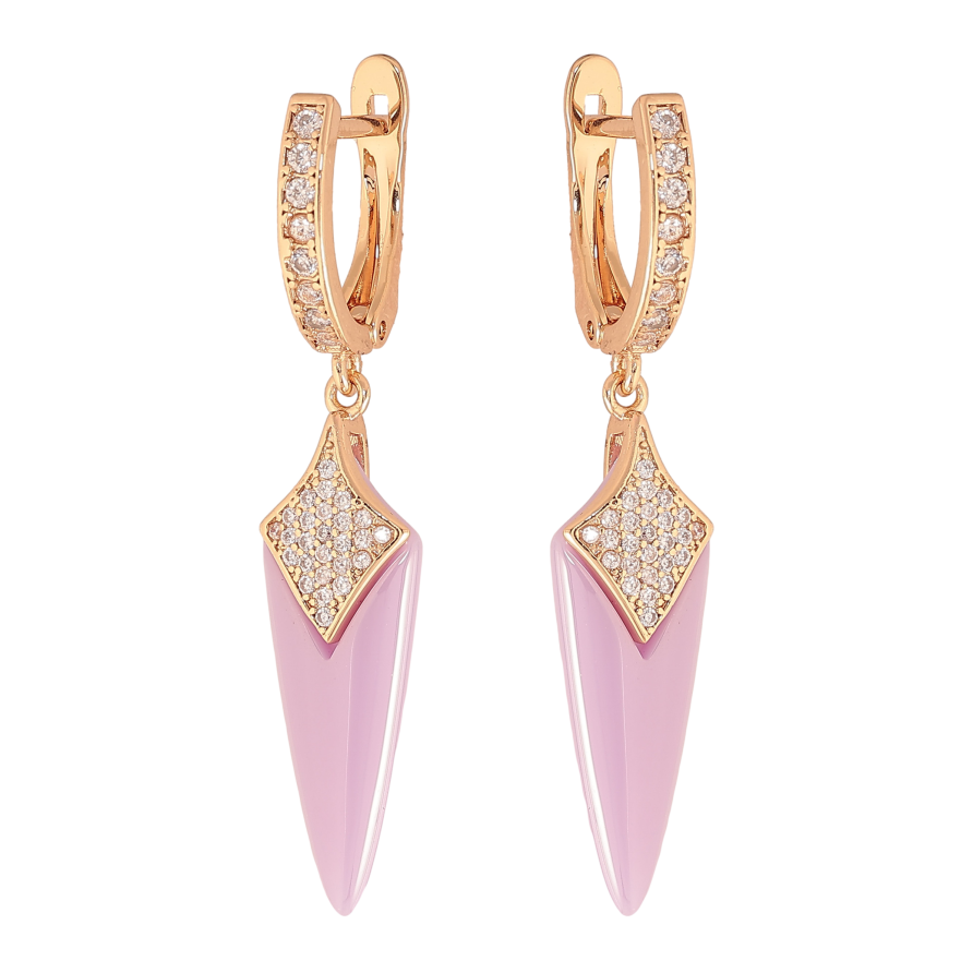 Сережки Xuping TTM Stainless Steel колір 18К англійський замок підвіски з бузковою керамікою та кристалами фото №1