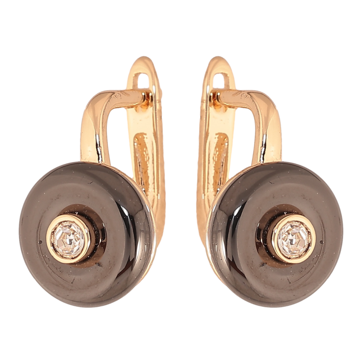 Сережки Xuping TTM Stainless Steel колір 18К англійський замок кола з чорної кераміки з кристалами фото №15