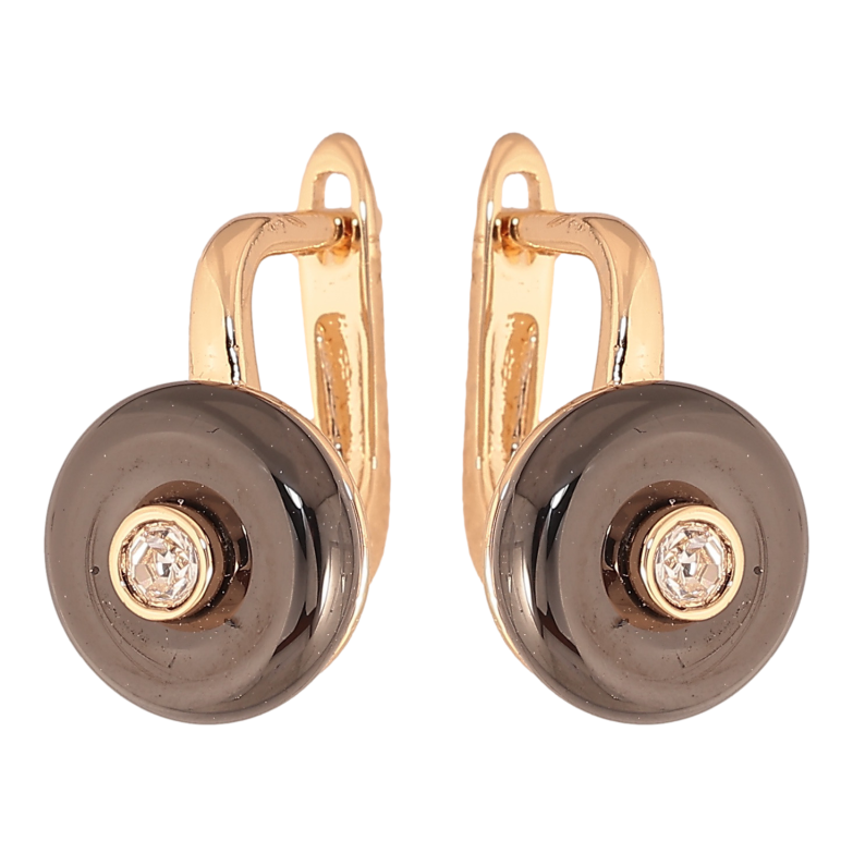 Сережки Xuping TTM Stainless Steel колір 18К англійський замок кола з чорної кераміки з кристалами фото №1