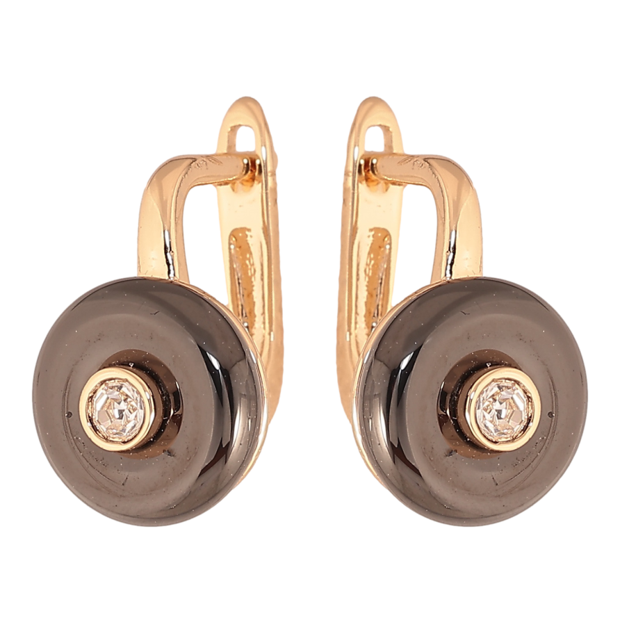 Сережки Xuping TTM Stainless Steel колір 18К англійський замок кола з чорної кераміки з кристалами фото №1