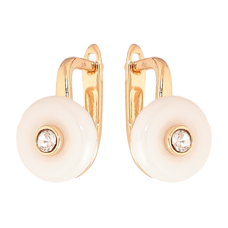 Сережки Xuping TTM Stainless Steel колір 18К англійський замок кола з білої кераміки з кристалами фото №16