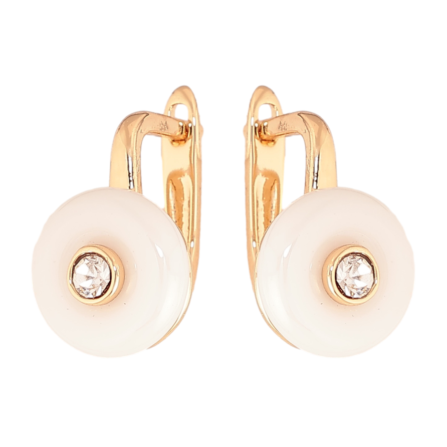 Сережки Xuping TTM Stainless Steel колір 18К англійський замок кола з білої кераміки з кристалами фото №1