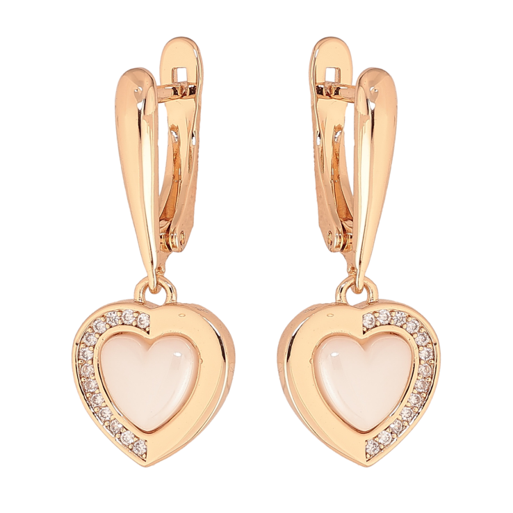 Сережки Xuping TTM Stainless Steel колір 18К англійський замок підвіски сердечка з білою керамікою та кристалами фото №18