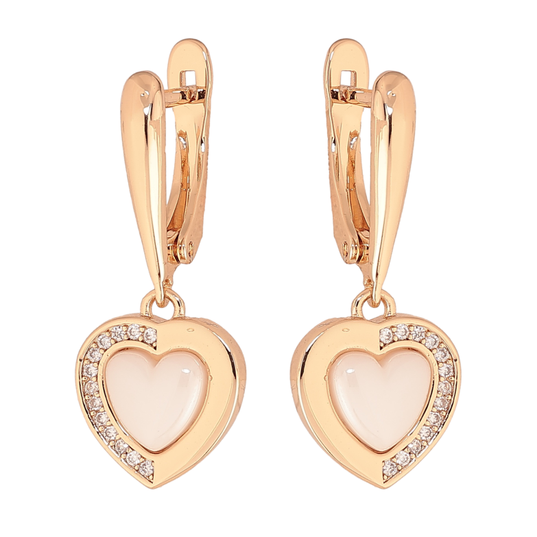 Серьги Xuping TTM Stainless Steel цвет 18К английский замок подвески сердечки с белой  керамикой и кристаллами фото №1