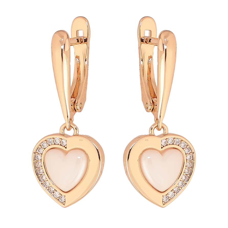 Сережки Xuping TTM Stainless Steel колір 18К англійський замок підвіски сердечка з білою керамікою та кристалами фото №1