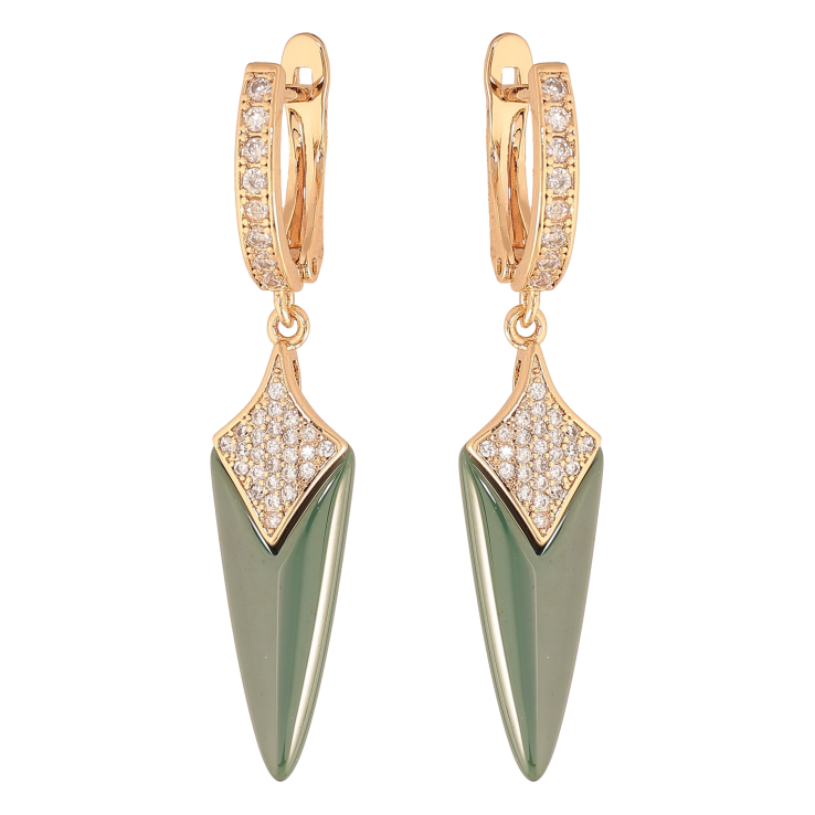 Серьги Xuping TTM Stainless Steel цвет 18К английский замок подвески с зеленой керамикой и кристаллами фото №25 Серьги Xuping TTM Stainless Steel цвет 18К английский замок подвески с зеленой керамикой и кристаллами фото №25