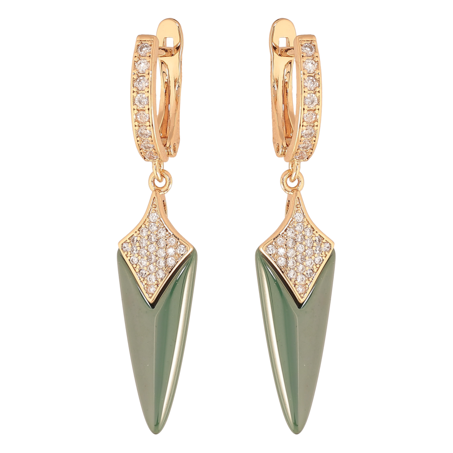 Серьги Xuping TTM Stainless Steel цвет 18К английский замок подвески с зеленой керамикой и кристаллами фото №1