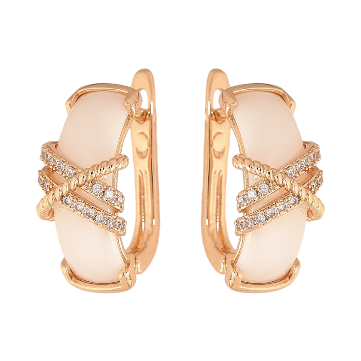 Серьги Xuping TTM Stainless Steel цвет 18К английский замок белая керамика с узором кристаллами фото №24 Серьги Xuping TTM Stainless Steel цвет 18К английский замок белая керамика с узором кристаллами фото №24