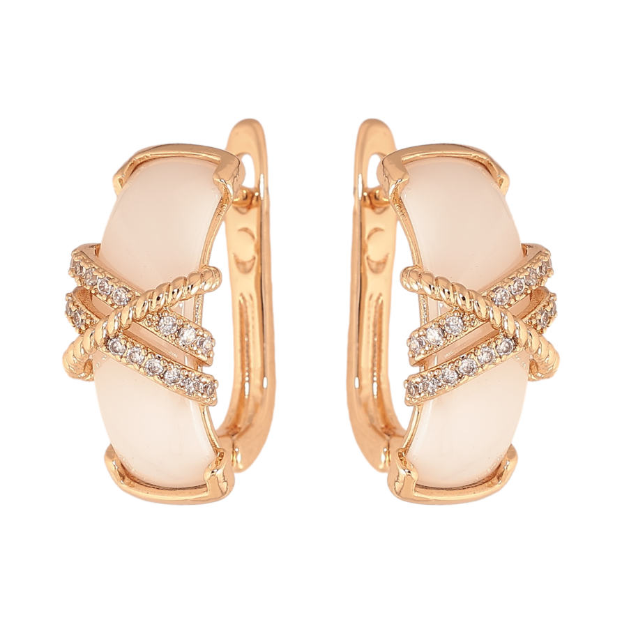 Серьги Xuping TTM Stainless Steel цвет 18К английский замок белая керамика с узором кристаллами фото №1