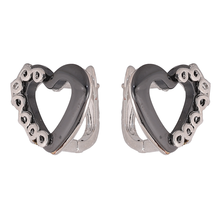 Серьги Xuping TTM Stainless Steel цвет Родий английский замок "Сердечки с черной керамикой" фото №19