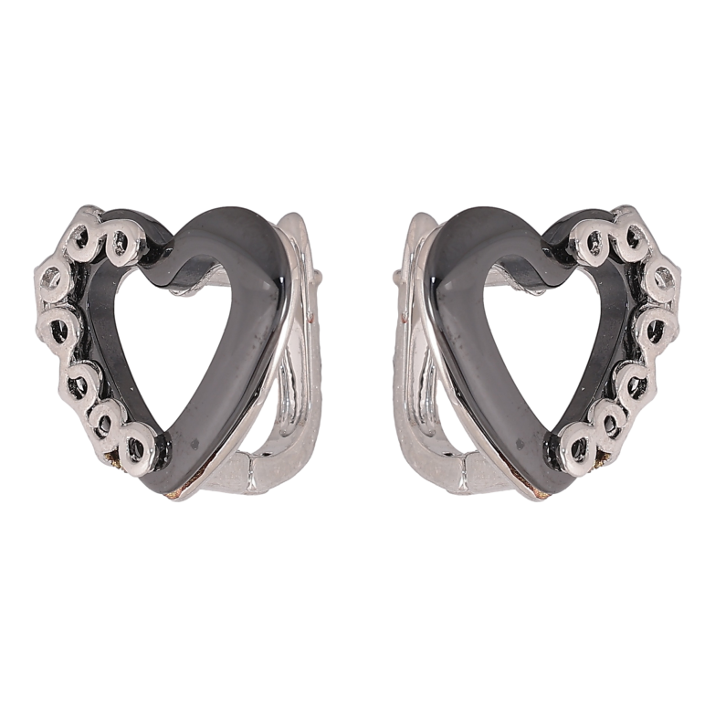 Серьги Xuping TTM Stainless Steel цвет Родий английский замок "Сердечки с черной керамикой" фото №1