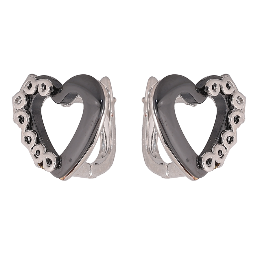 Серьги Xuping TTM Stainless Steel цвет Родий английский замок "Сердечки с черной керамикой" фото №1