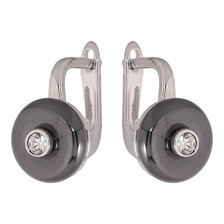 Серьги Xuping TTM Stainless Steel цвет Родий английский замок "Узор из черной керамики с кристаллом" фото №21