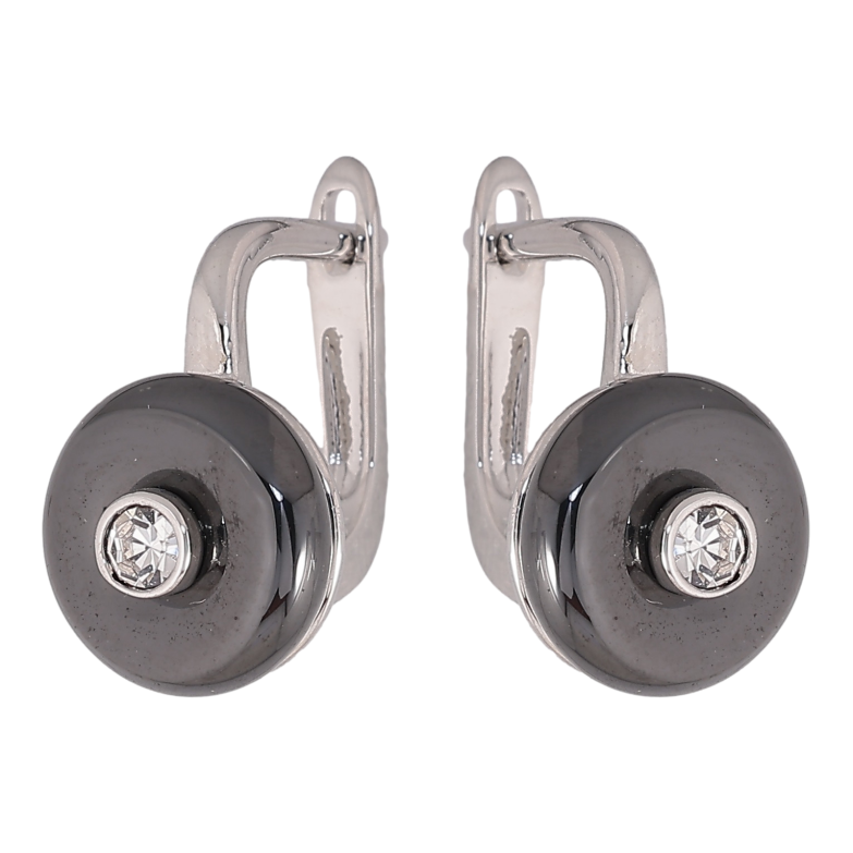 Сережки Xuping TTM Stainless Steel колір Родій англійський замок "Візерунок з чорної кераміки з кристалом" фото №1