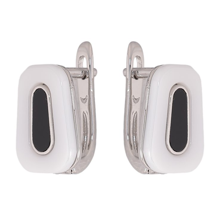 Серьги Xuping TTM Stainless Steel цвет Родий английский замок "Узор из белой керамики с черной вставкой" фото №23