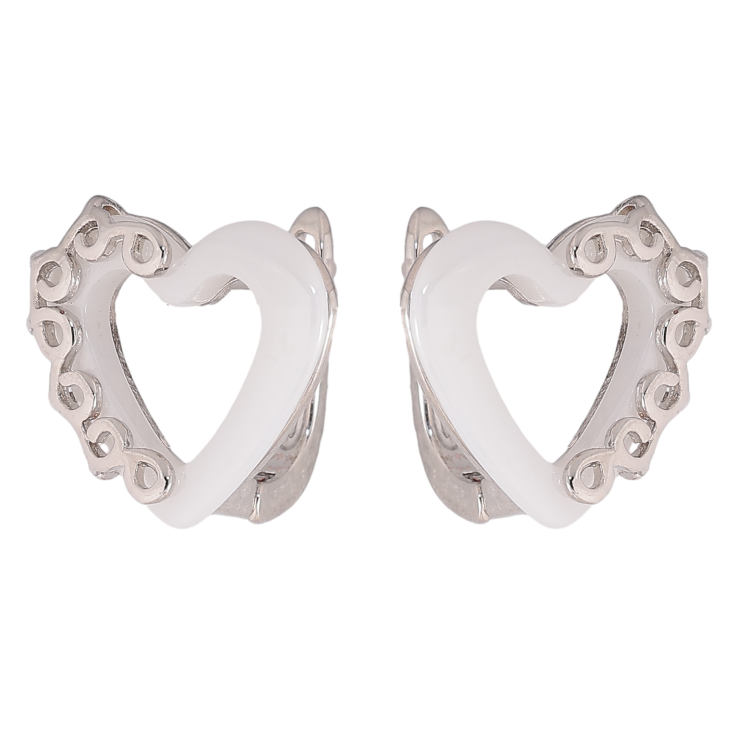 Серьги Xuping TTM Stainless Steel цвет Родий английский замок "Сердечки с белой керамикой" фото №20