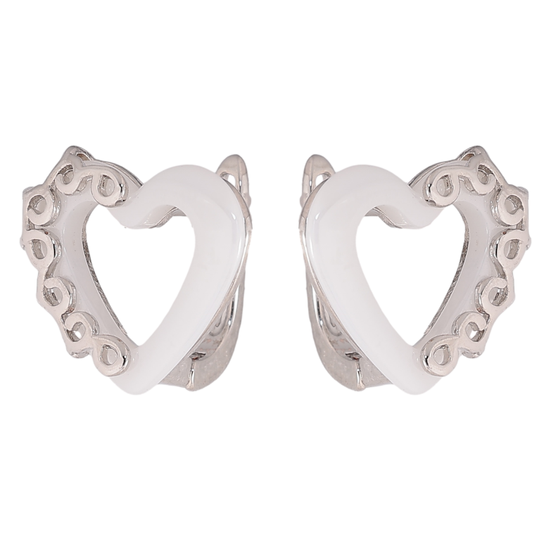 Сережки Xuping TTM Stainless Steel колір Родій англійський замок "Сердечка з білою керамікою" фото №1