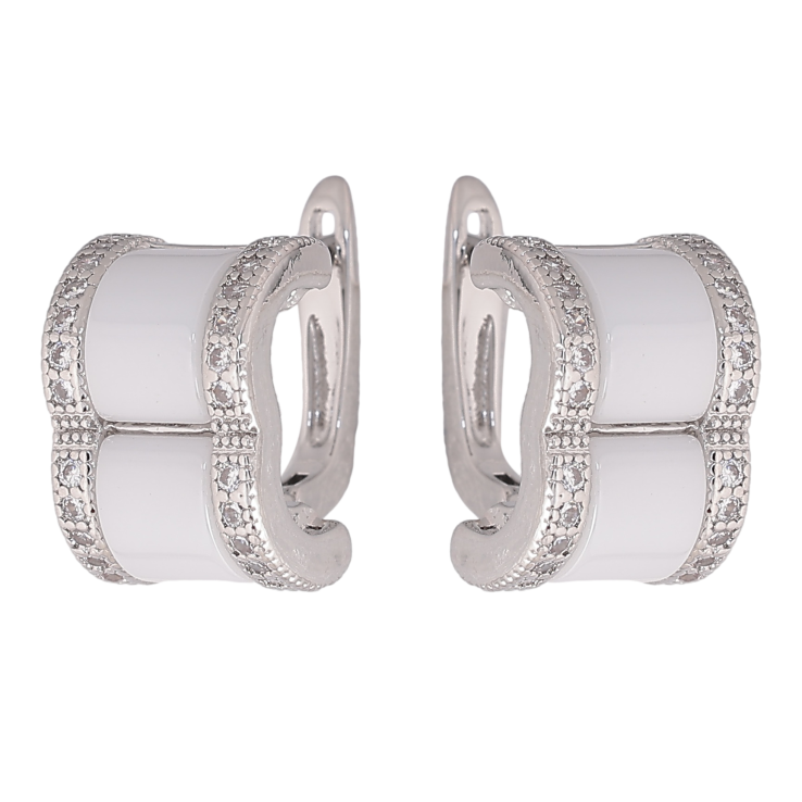 Серьги Xuping TTM Stainless Steel цвет Родий английский замок "Узор с белой керамикой и кристаллами" фото №15