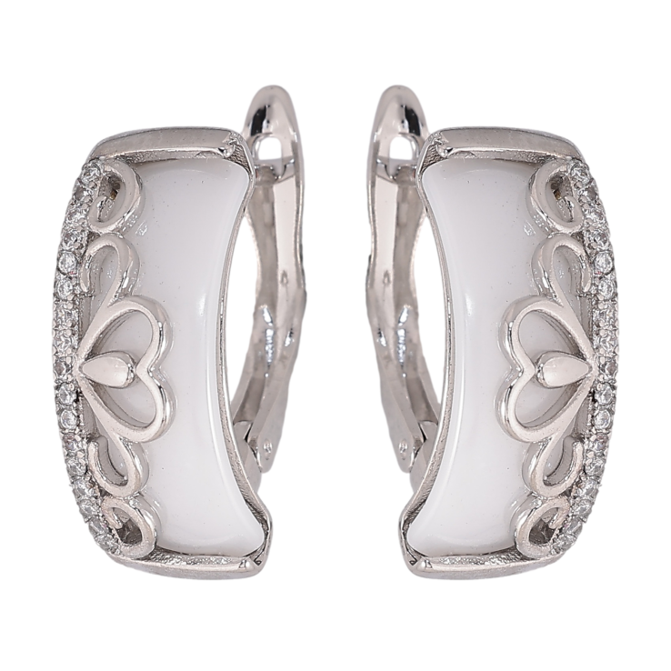 Серьги Xuping TTM Stainless Steel цвет Родий английский замок "Узор с белой керамикой" фото №18 Серьги Xuping TTM Stainless Steel цвет Родий английский замок "Узор с белой керамикой" фото №18