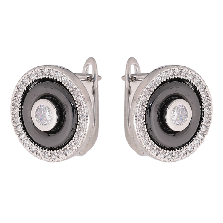 Серьги Xuping TTM Stainless Steel цвет Родий английский замок "Круги с черной керамикой и кристаллами" фото №20 Серьги Xuping TTM Stainless Steel цвет Родий английский замок "Круги с черной керамикой и кристаллами" фото №20