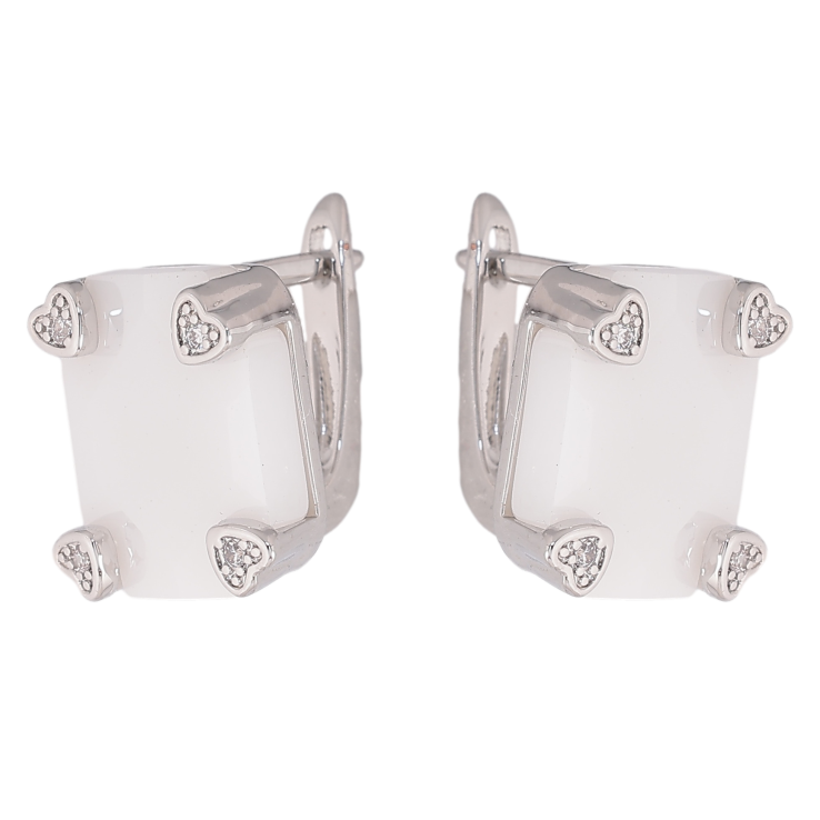 Сережки Xuping TTM Stainless Steel колір Родій англійський замок "Вставка із білої кераміки" фото №2