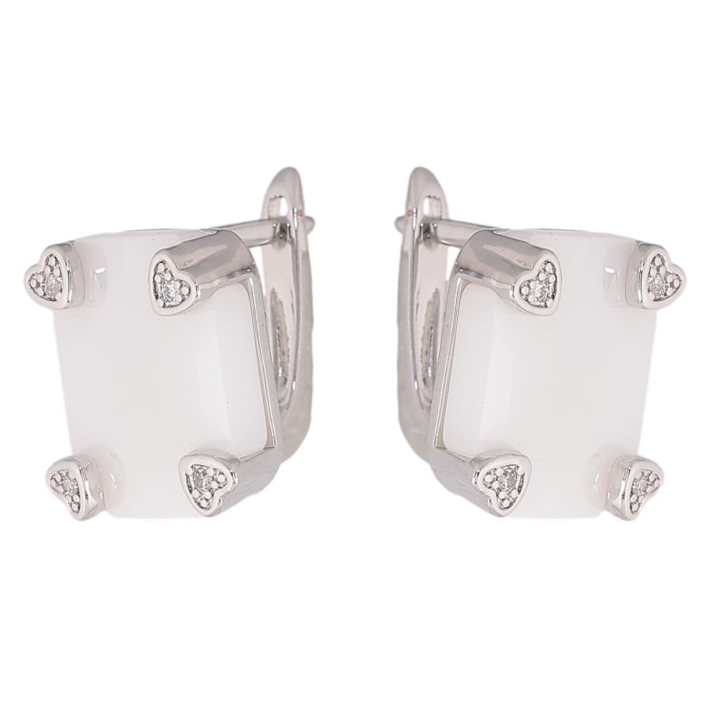 Серьги Xuping TTM Stainless Steel цвет Родий английский замок "Вставка из белой керамики" фото №1