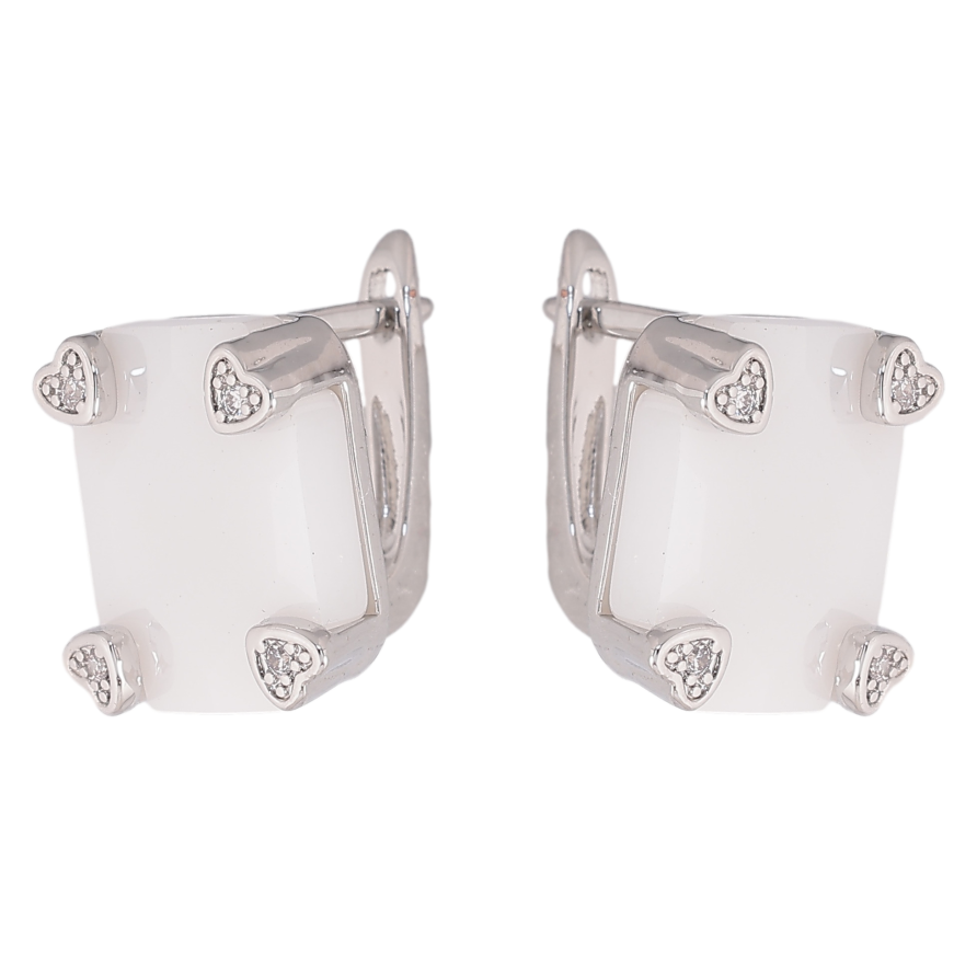 Сережки Xuping TTM Stainless Steel колір Родій англійський замок "Вставка із білої кераміки" фото №1