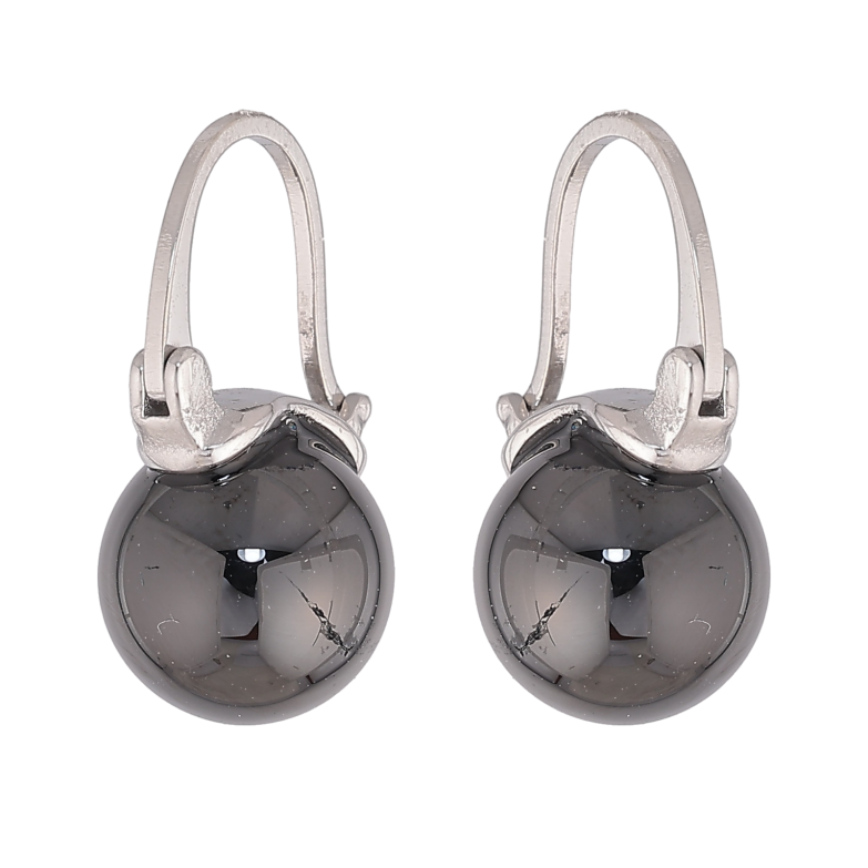 Серьги Xuping TTM Stainless Steel цвет Родий замок-булавка "Черные керамические шарики" ø 10мм фото №1