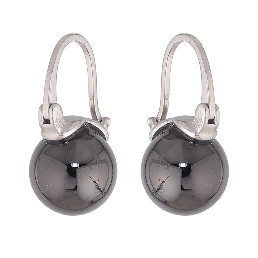 Сережки Xuping TTM Stainless Steel колір Родій замок-шпилька "Чорні керамічні кульки" ø 10мм фото №1