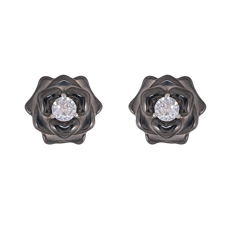Сережки Xuping TTM Stainless Steel колір Родій пусети "Чорні керамічні квіточки з кристалами" фото №8