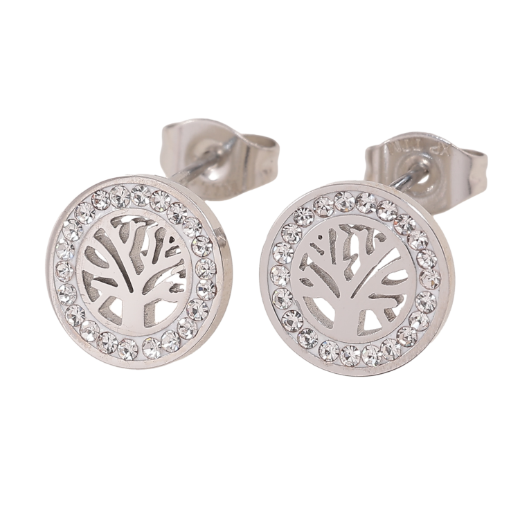 Сережки Xuping TTM Stainless Steel колір Родій пусети "Древо життя" ø 10мм фото №18