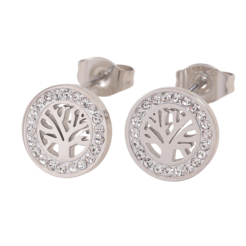 Серьги Xuping TTM Stainless Steel цвет Родий пусеты "Древо жизни" ø 10мм фото №8