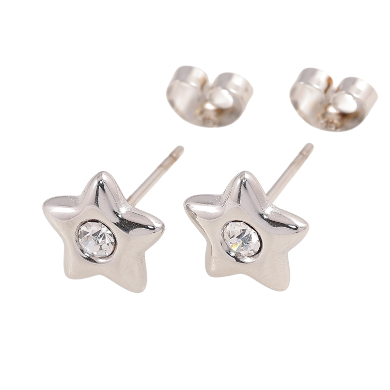 Серьги Xuping TTM Stainless Steel цвет Родий пусеты "Звезды с кристаллами"  фото №1