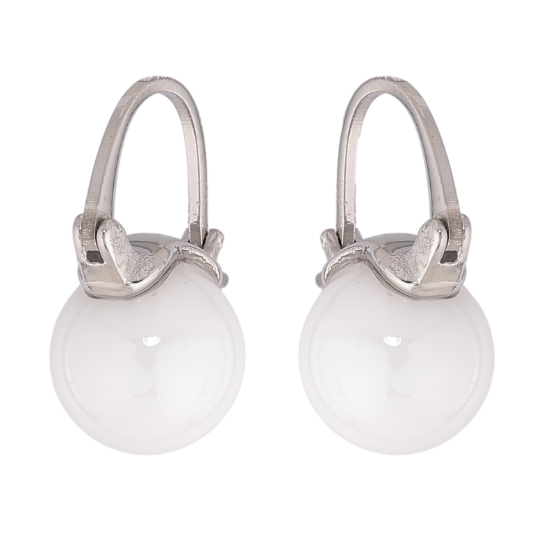 Серьги Xuping TTM Stainless Steel цвет Родий замок-булавка "Белые керамические шарики" ø 10мм фото №1