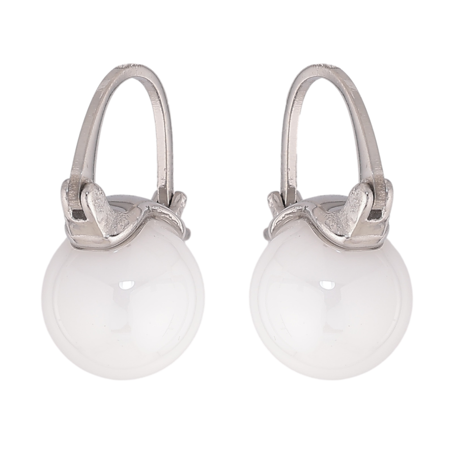 Сережки Xuping TTM Stainless Steel колір Родій замок-шпилька "Білі керамічні кульки" ø 10мм фото №1