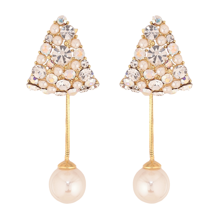 Сережки Xuping колір 14K з кристалами Swarovski пусети "Авангард з кристалами АВ та перлинами ø 8мм" фото №9