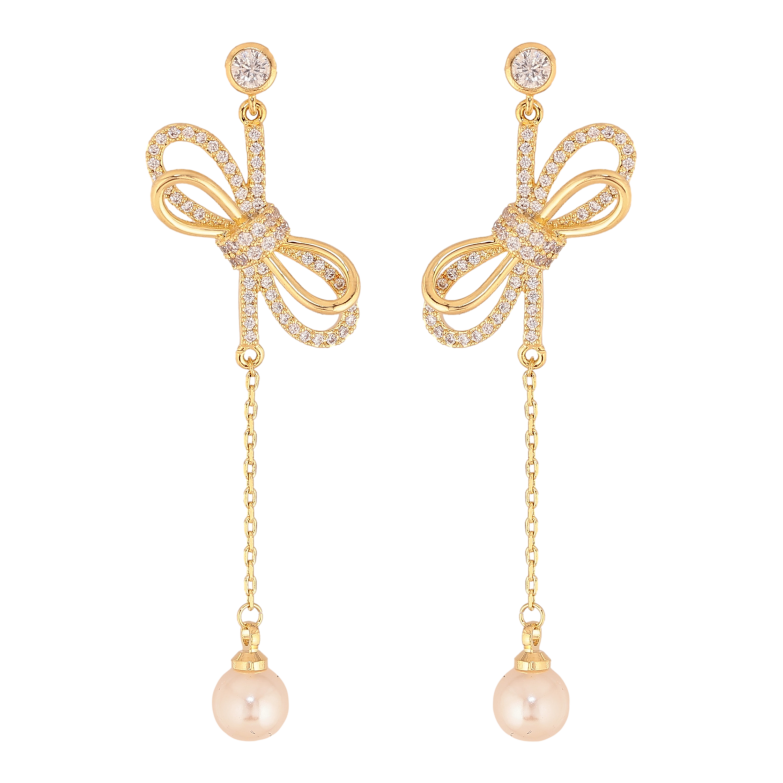 Серьги Xuping цвет 14K с кристаллами Swarovski пусеты "Бантики с кристаллами Clear и жемчужинами" фото №1 Серьги Xuping цвет 14K с кристаллами Swarovski пусеты "Бантики с кристаллами Clear и жемчужинами" фото №1